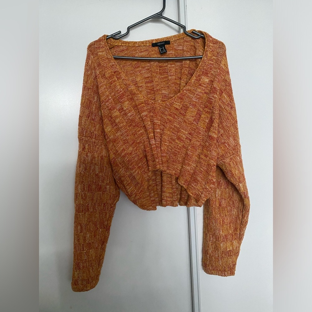 Oversized heavy knit orange marl cropped sweater, size M - L